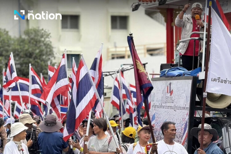 Protesters rally outside GBC meeting venue in Bangkok