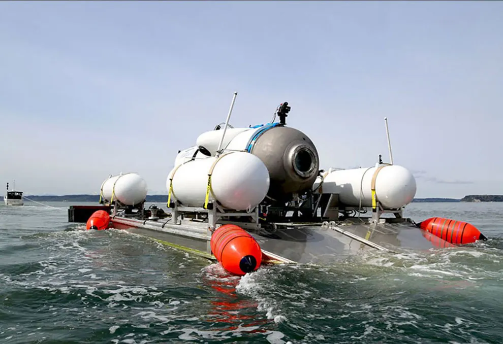 This undated image courtesy of OceanGate Expeditions shows their Titan submersible being towed to a dive location in Everett, Washington. HANDOUT/OCEANGATE EXPEDITIONS/AFP